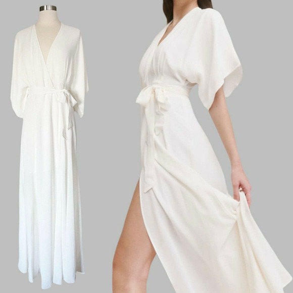 REFORMATION Winslow Wrap Maxi Dress Ivory White Belt Short Sleeves Small NWOT - Picture 3 of 12